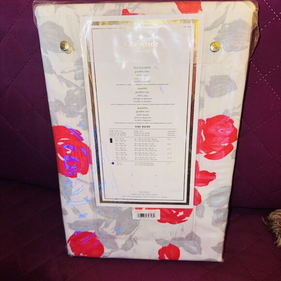 KATE SPADE NEW YORK Tablecloth - Garden Rose - Grey/Coral - Oblong - 60" x 120" - Picture 2 of 2